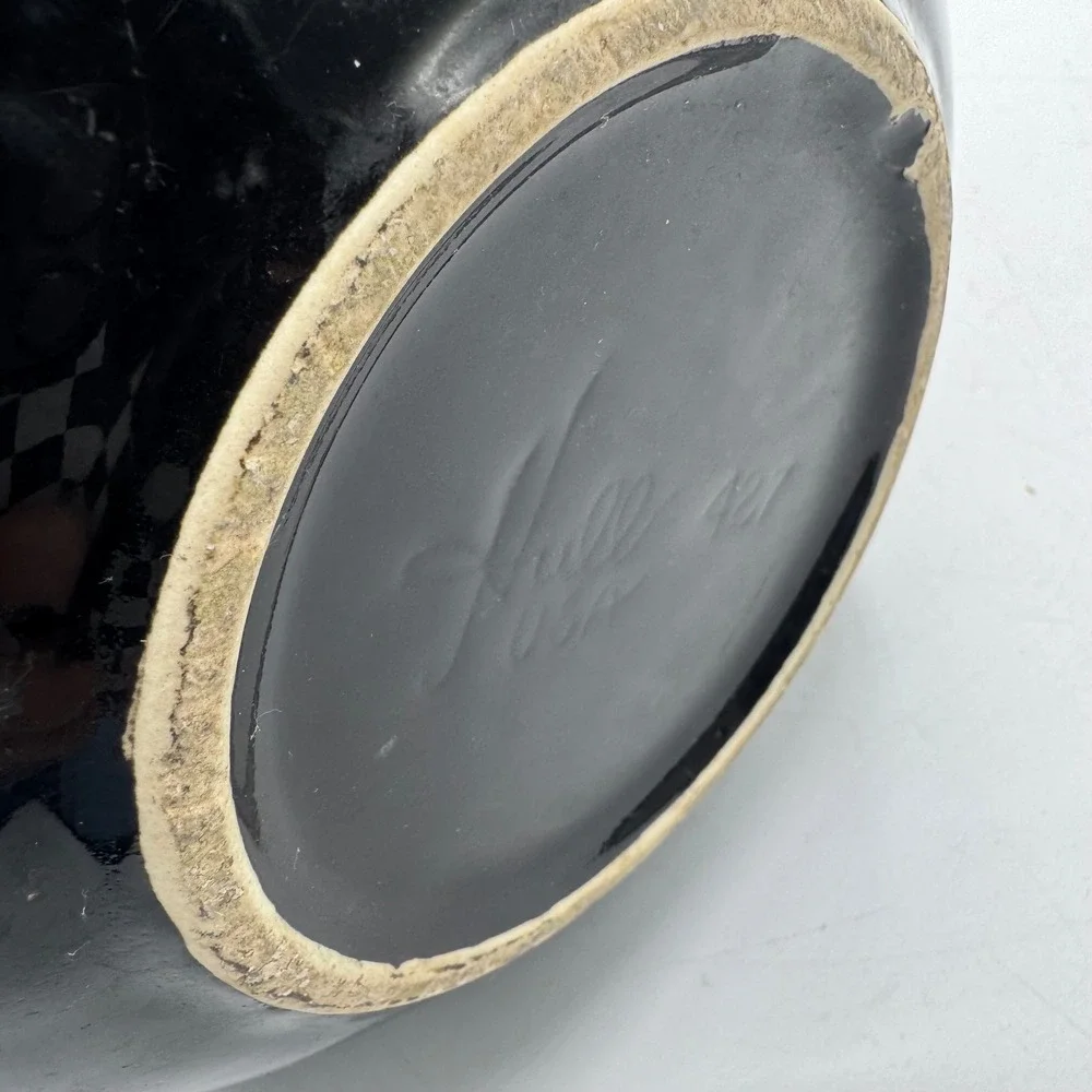 Vintage Hull Pottery Planter 427 Black White Drip Glaze Scalloped Rim USA Made